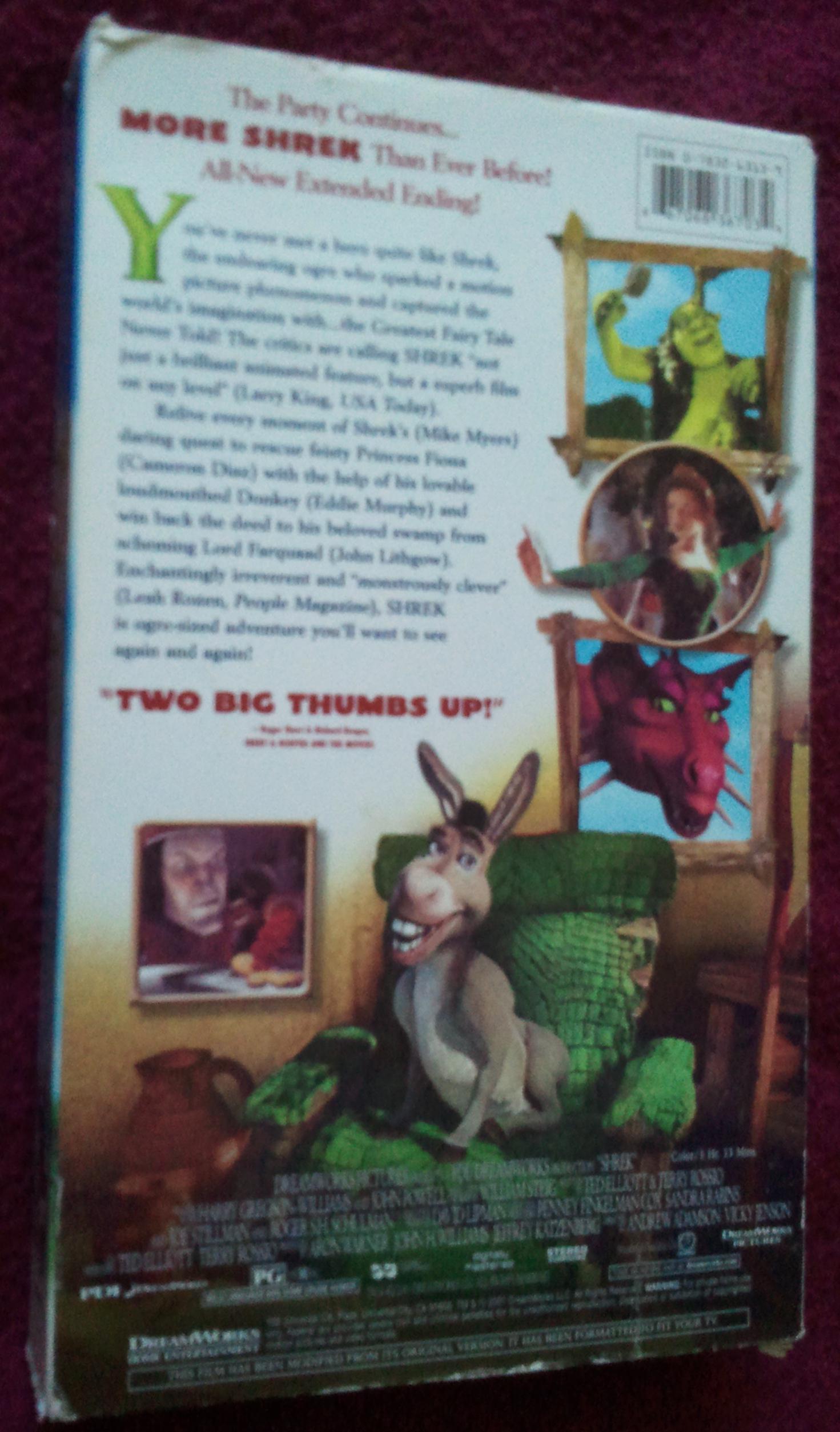 Shrek VHS W Case Mike Myers Eddie Murphy Cameron Diaz Dreamworks Full ...